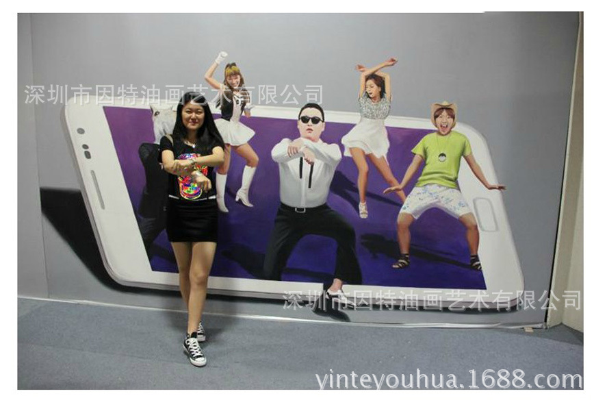 纯手工3D油画高端墙绘彩绘地画逼真写实3D立体画