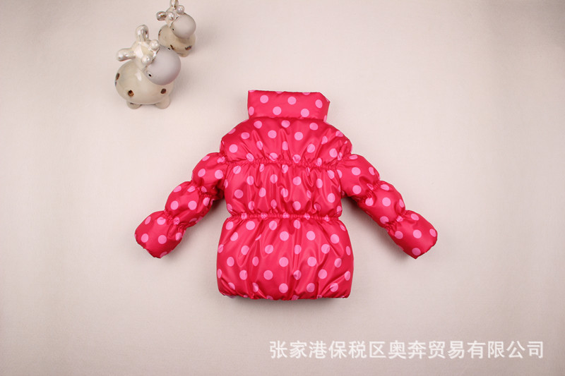 【火熱】外貿品牌童裝批發 淺色圓點大紅色 女童棉衣 兒童棉衣