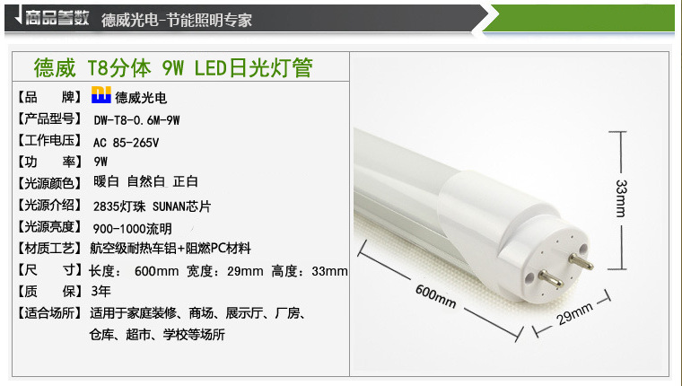 T8分体参数9W