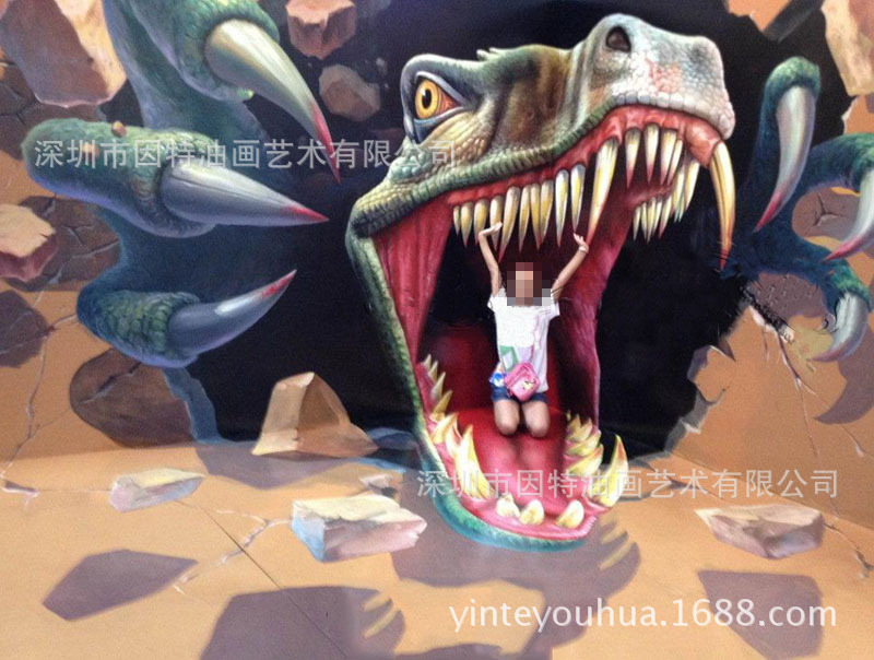 纯手工3D油画高端墙绘彩绘地画逼真写实3D立体画