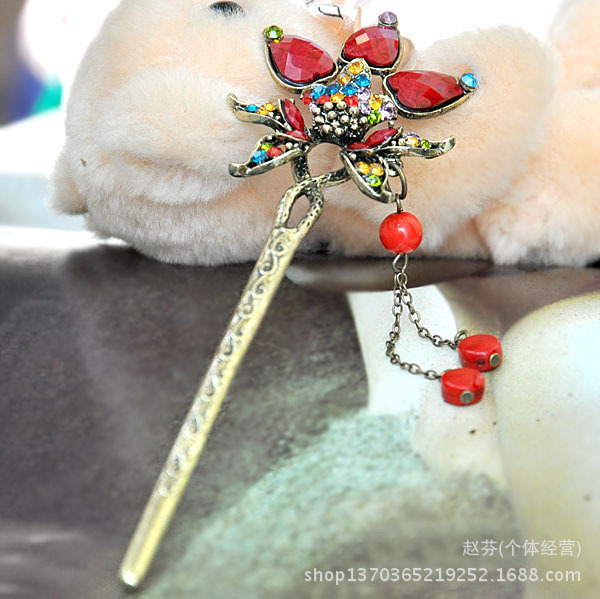 藏饰时尚复古雕花彩钻发簪