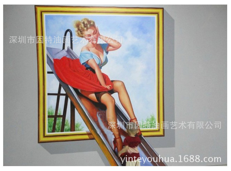 纯手工3D油画高端墙绘彩绘地画逼真写实3D立体画