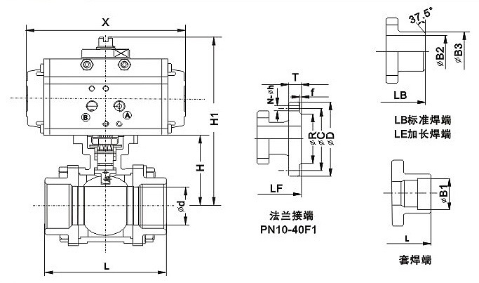 FABIA气动不锈钢螺纹球阀结构图