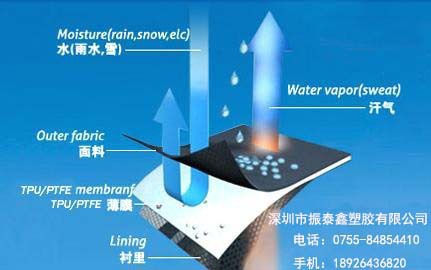 三层织物防水透气图——ptfe防水透气膜