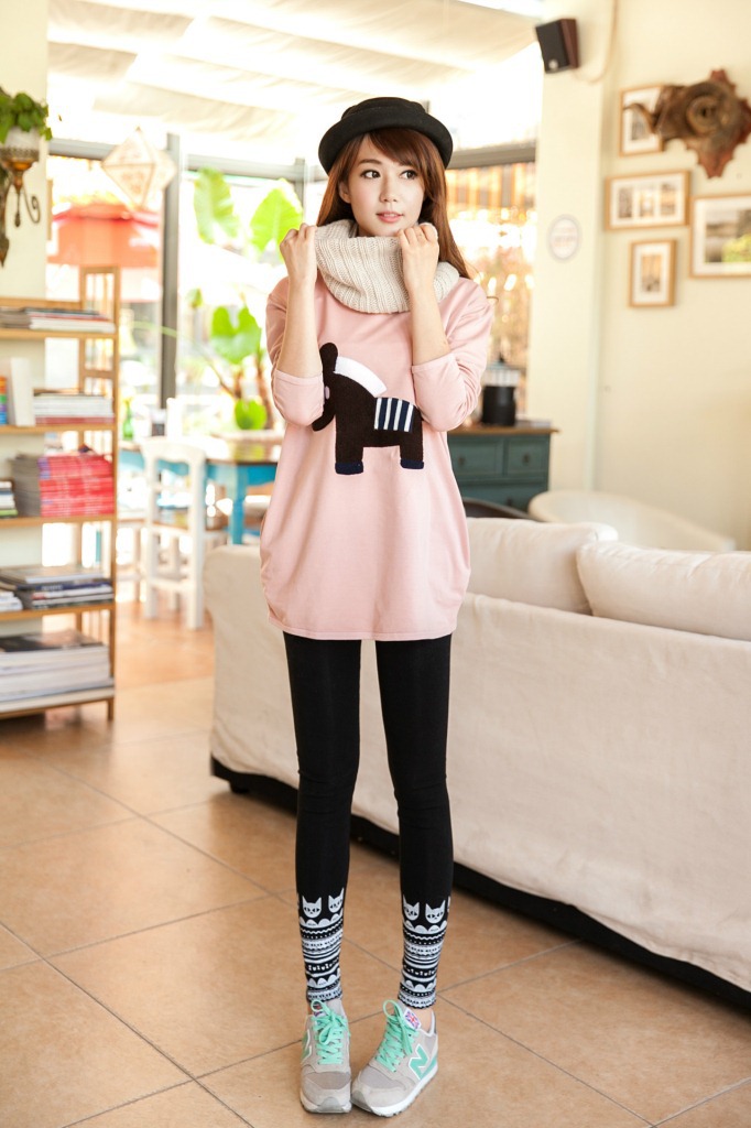 Q802 脚口小猫印花打底裤 (9)