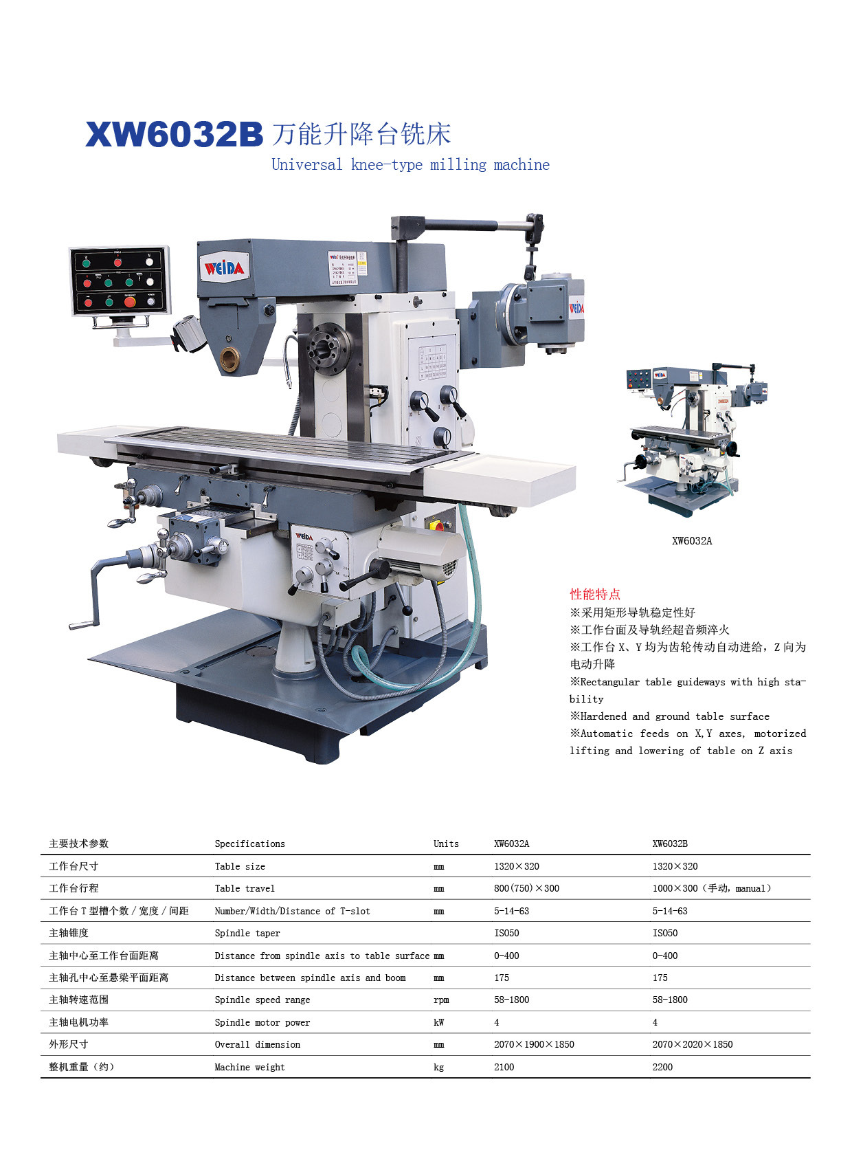 外贸爆款可数显升降台摇臂钻铣床XZ6350A