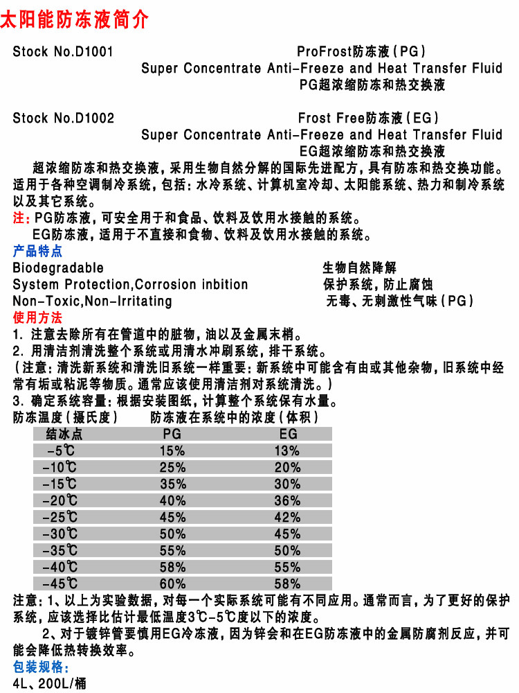 太阳能防冻液文字说明