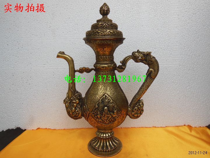 纯铜摆件 藏式铜龙壶 古玩茶壶酒壶 精工铜工艺品铜器批发图片_25