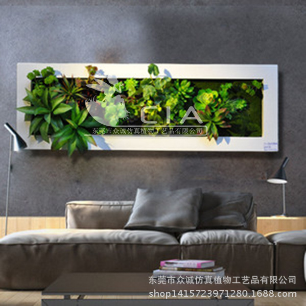 木艺边框绿植装饰画 高仿真植物挂饰 室内环保多肉植物立体壁挂画