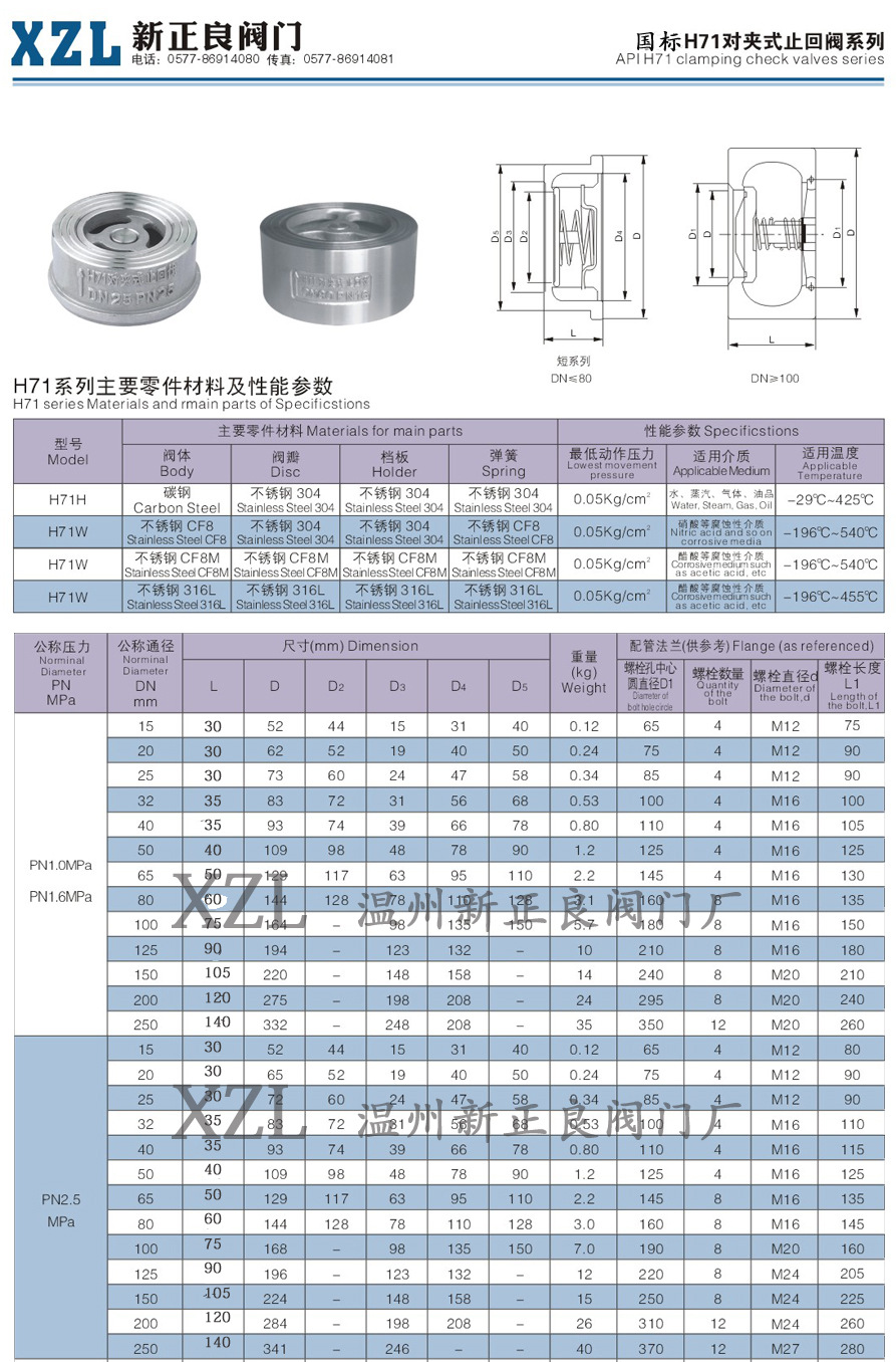 h71x-16c dn50 对夹止回阀 上下升降对夹止回阀  工作温度 常温 型号