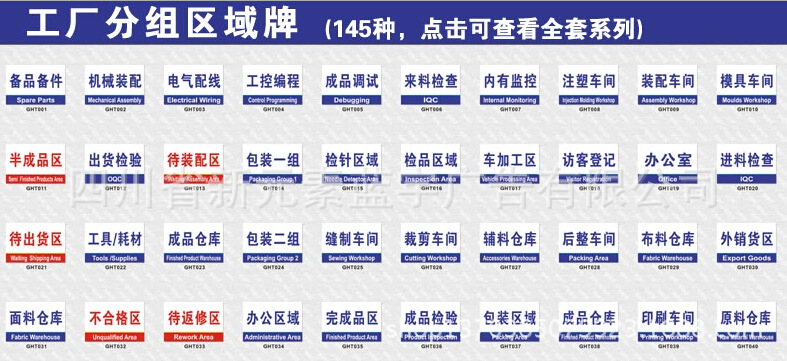 原材料放置区标志牌 分组牌车间区域标识牌导示牌工厂分区牌定做