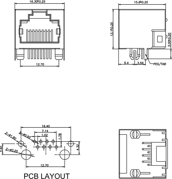 rj45网络通讯接口 rj45网口 pcb板专用5616 【过硬品质 服务好】