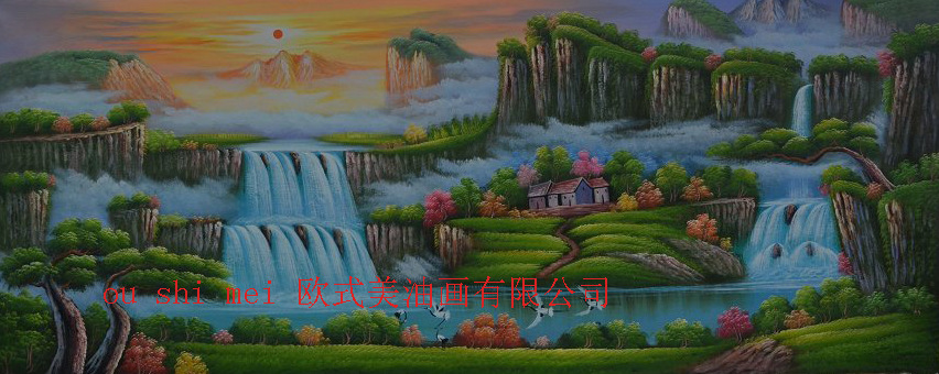 手绘油画聚宝盆风景山水画客厅现代家居装饰画墙画挂画酒店壁画