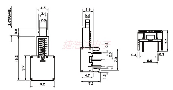 直键开关 推动开关 自锁开关 按钮弹簧开关 黄 ps-22e02 2p2t