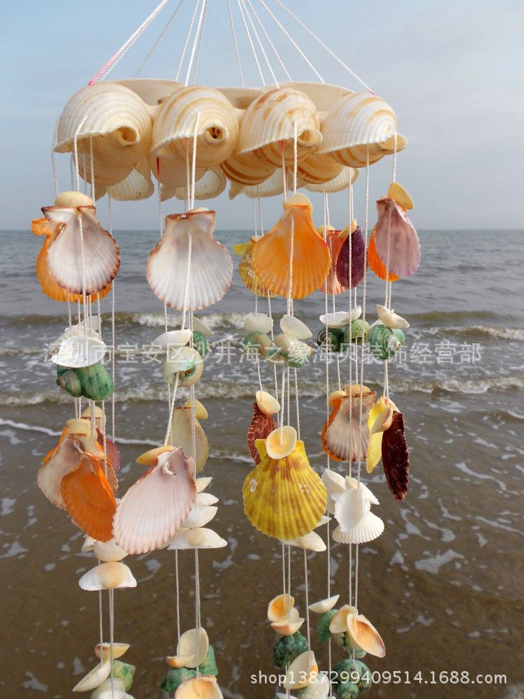 贝壳风铃批发 海螺贝壳风铃 贝壳手工工艺品 家居挂饰 天然彩贝
