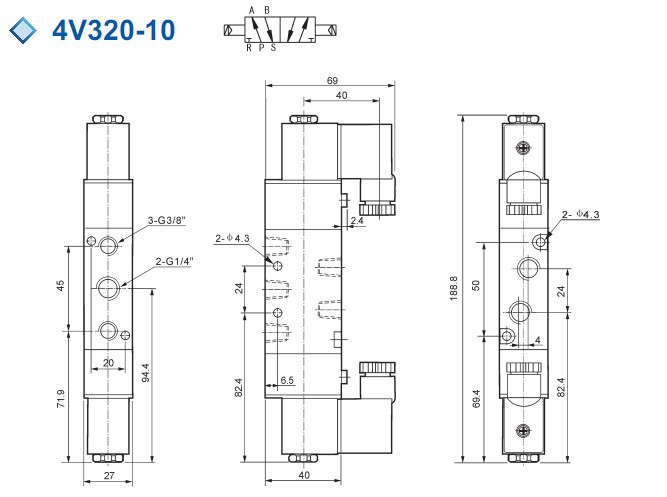 【2年质保】台湾型高品质双电控二位五通电磁阀,4v220-08,2分接口