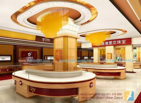 烤漆珠宝展柜 木纹珠宝柜 圆形珠宝柜台