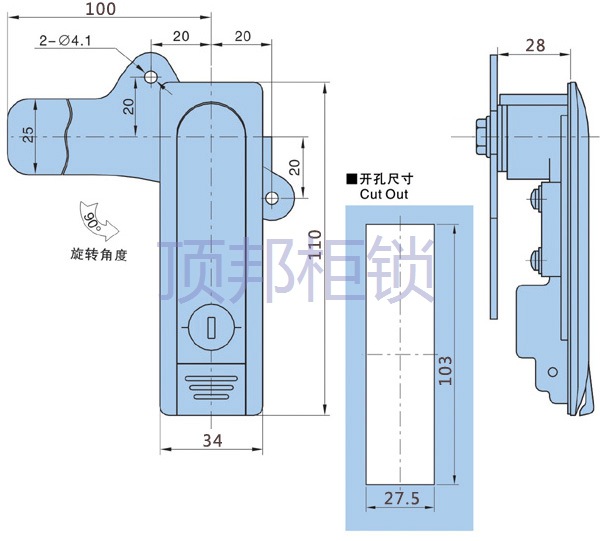 顶邦柜锁 ab102-2-1 配电箱 机柜门平面锁 配三点钢栓 现货供应