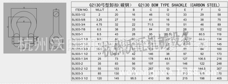 美式带螺母卸扣  弓型_conew1