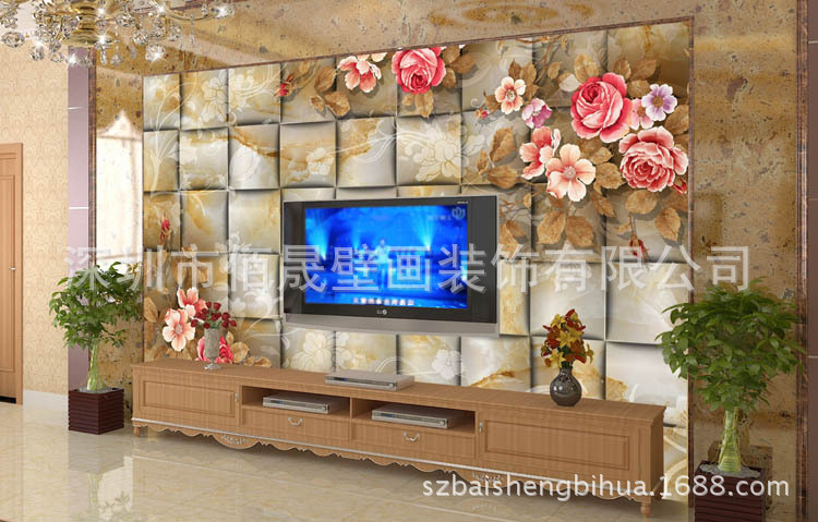 客厅卧室欧式简约大型壁画无缝3d墙电视背景墙壁画    背景墙效果图
