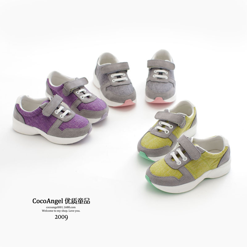 2014秋款 韩国儿童休闲鞋 清新款帆布拼真皮运动鞋 韩范儿十足