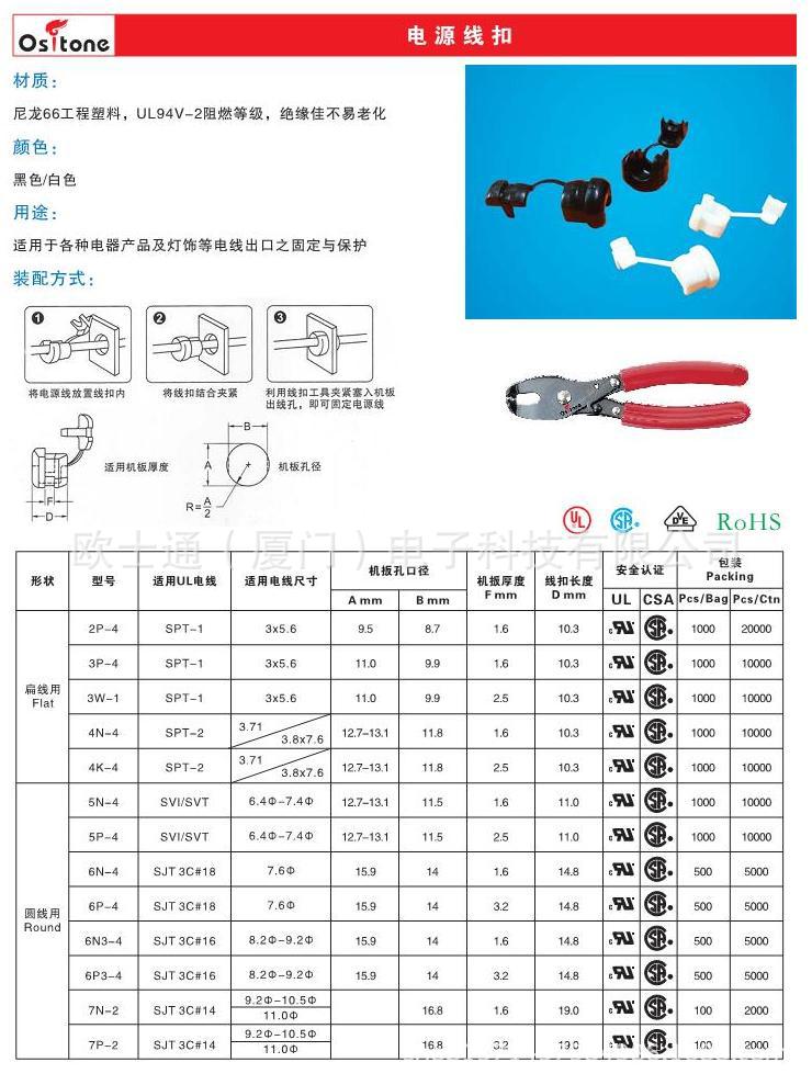 电源线扣规格表