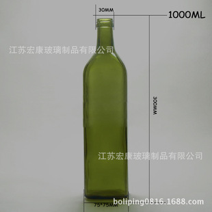 厂家直销 大号 橄榄油瓶 1000ml 玻璃瓶  红酒瓶 墨绿色 原材料