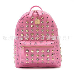 韓國MCM明星同款有天魏晨賈斯汀全柳釘雙肩背包 支持代發