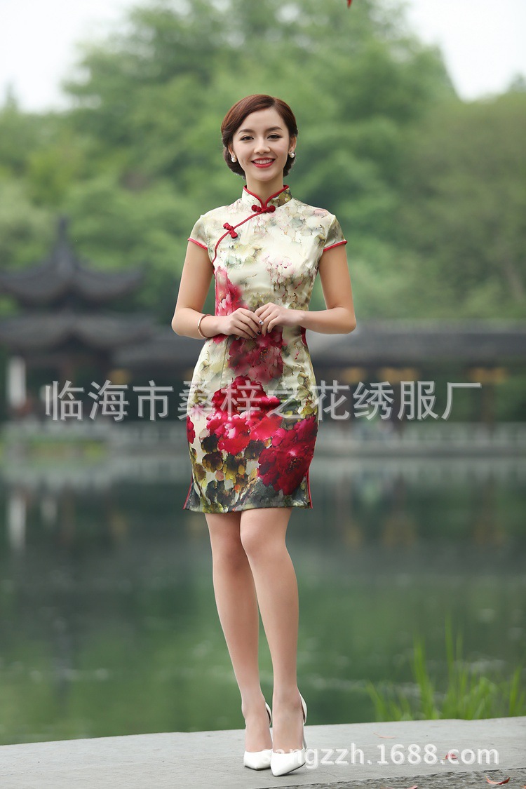 2014爆款热卖连衣裙旗袍 真丝旗袍批发 高档丝绸桑蚕丝 厂家直销