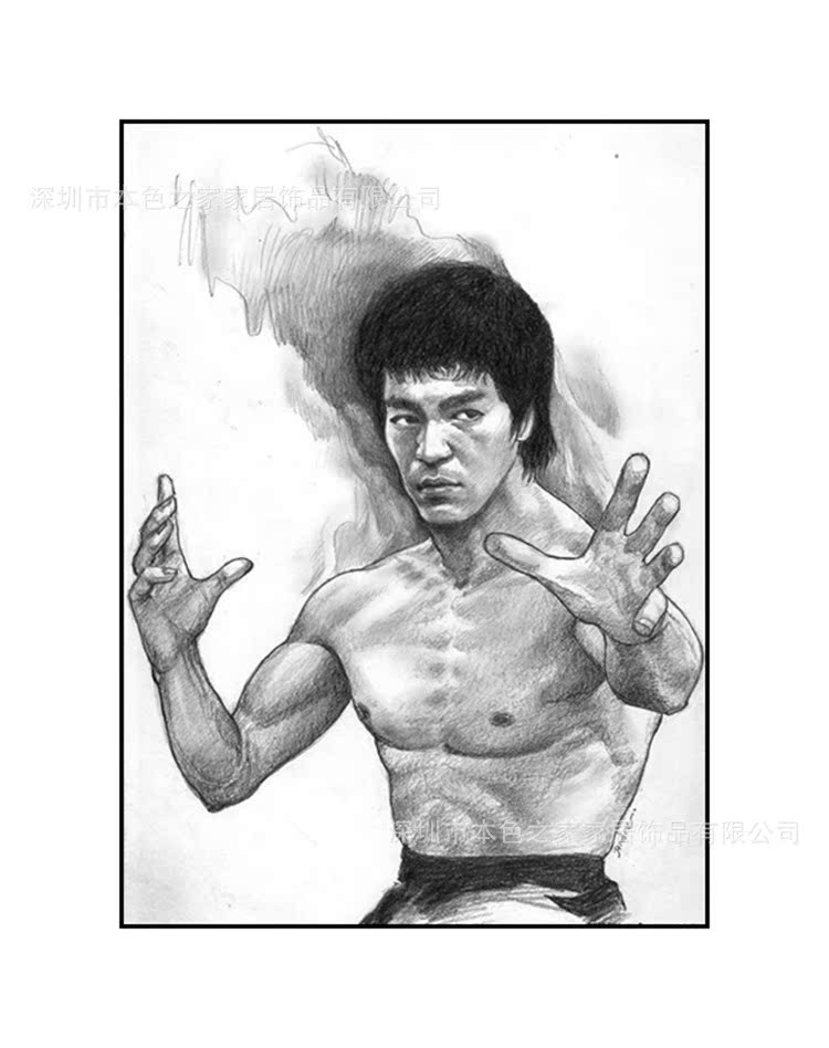批发手绘李小龙装饰画酒店ktv包厢照片墙有框组合挂画一件代发