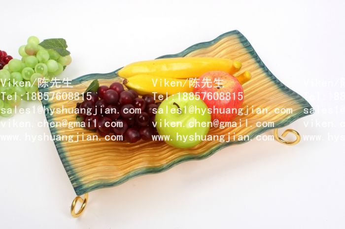 双剑塑业,带架水果盘,塑料水果盘,黄色蓝边A9-410I,厂家直销
