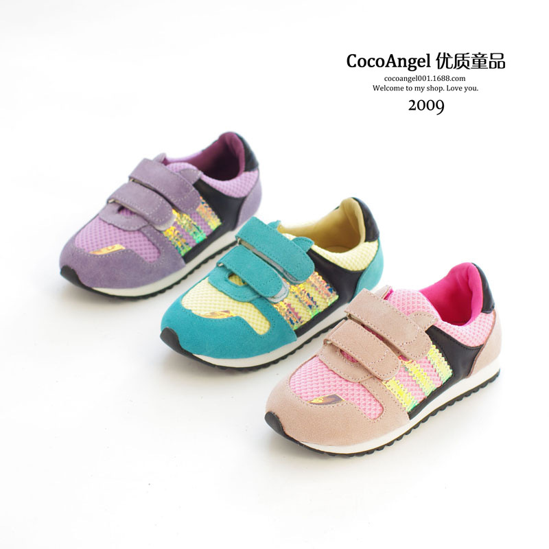 2014秋款 韩国儿童休闲鞋 女童款漂亮冰淇淋色拼接款运动鞋 波鞋