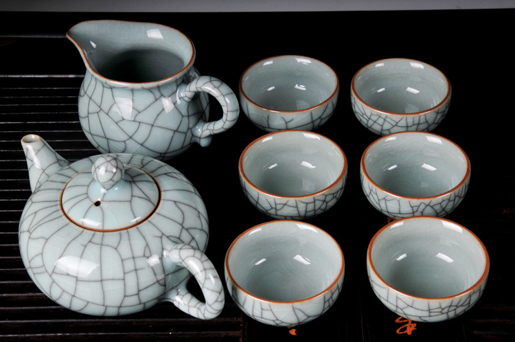 8头茶具哥窑粉青开片 整套茶具 龙泉青瓷 厂家供销 定做 哥窑批发