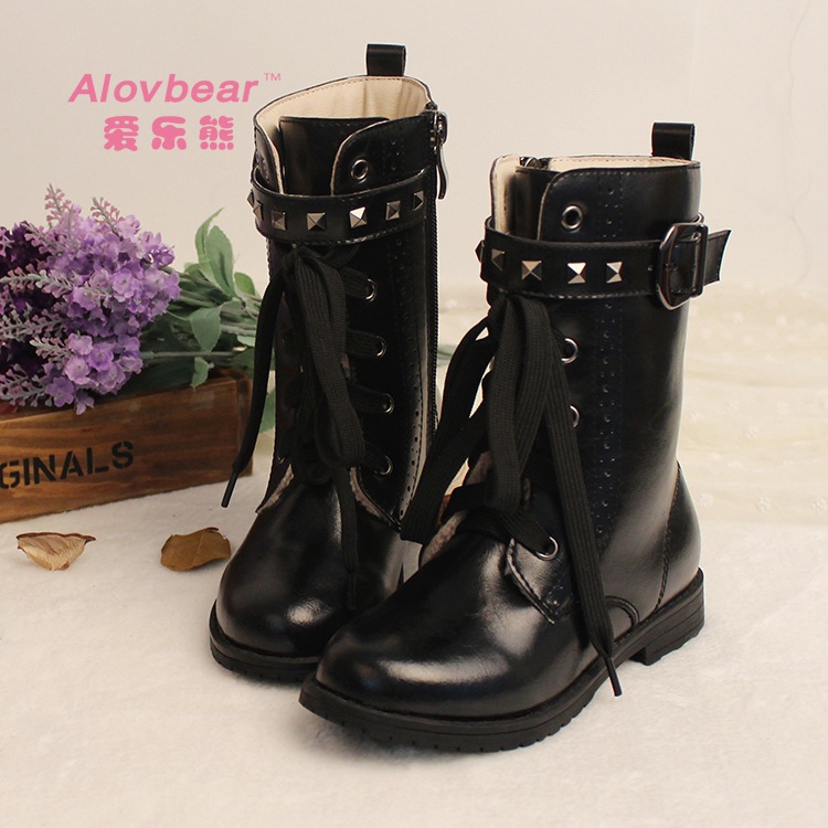 2014秋冬新款品牌真皮童靴雪地靴中筒靴 女童鞋批发厂家直销X156