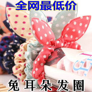 2元店饰品义乌小商品 韩版可爱百搭波点兔耳朵发圈 皮筋发绳头饰