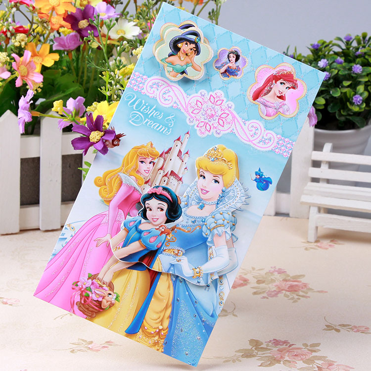 直销欧美hk-s31 白雪公主系列立体卡通贺卡/儿童生日祝福卡
