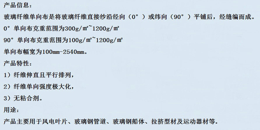 玻璃纤维单向布 产品说明