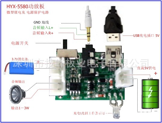 对箱,小音响功放板,各种电子类功放板   锂电池音箱功放板 接线图