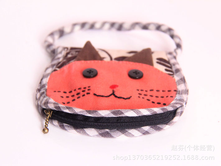 卡通小猫布艺手提零钱袋
