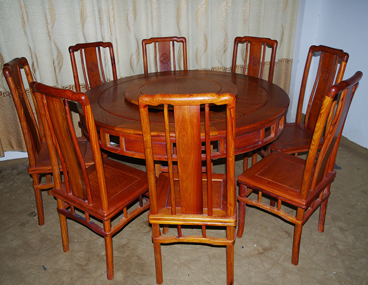花梨木圆餐桌九件套-2