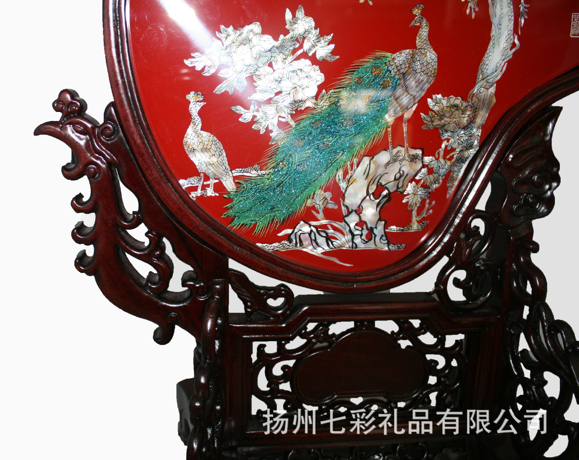 扬州漆器 "富贵吉祥"点螺扇形工艺台屏 装饰工艺品 商务礼品