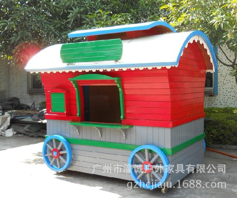 批发订制户外配套设施实木售货车,方形优质山樟木移动售货车HC