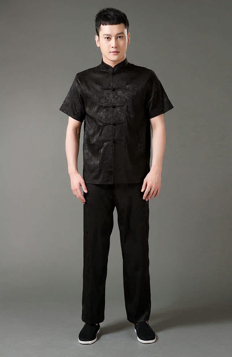Silver armor Tang Dynasty Short-Sleeve Men in Tang Dynasty Older male taxi summer Tang dynasty and long pants embroidered dragon Han-Menswear Black 180 pictures, prices, brand platters! The elections are supplied in the national character of distribution, so action, buy now enjoy more preferential! As soon as possible.