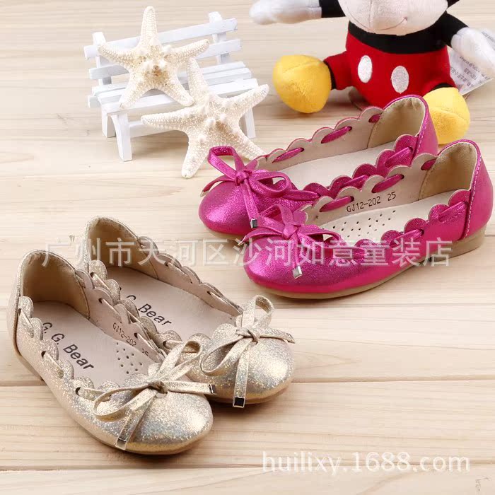 2014韩版秋款新品激光花边蝴蝶结公主女童单皮鞋GJ12-202 现货