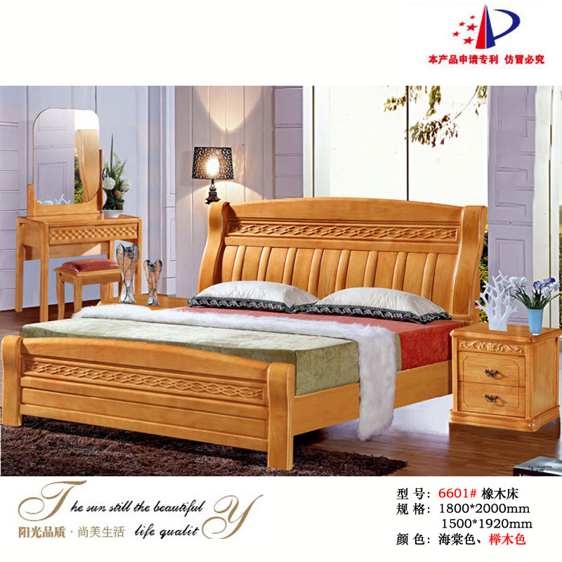 批发橡木实木家具橡木床1.8米双人大床高箱床顺德家具9609#加厚款