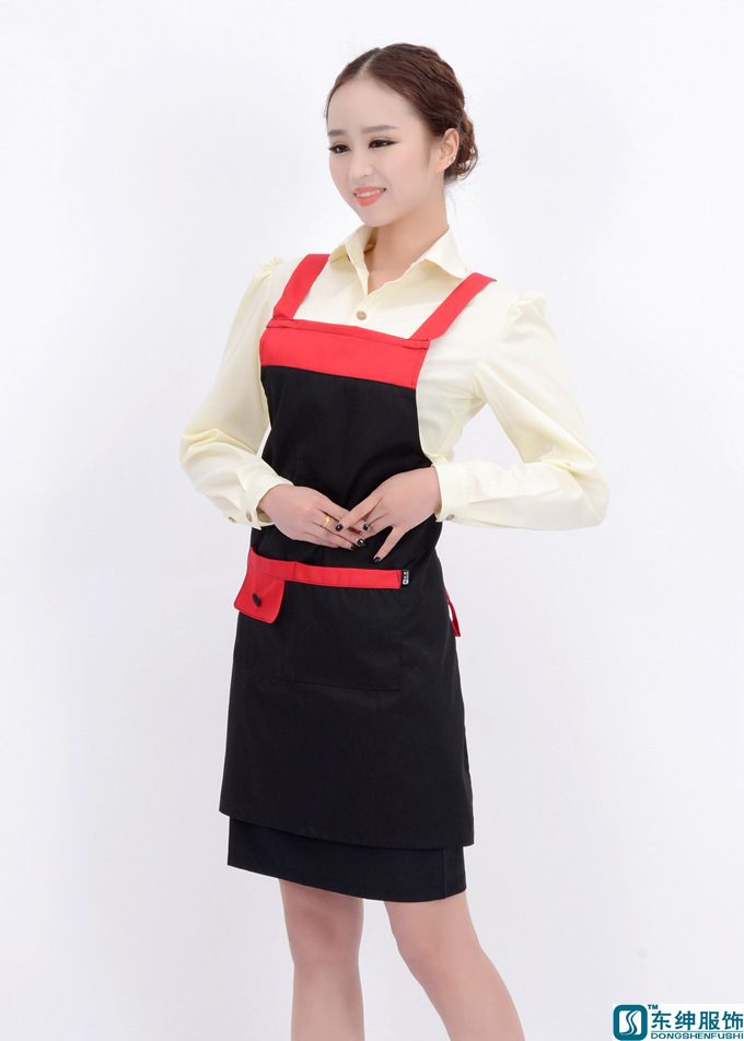 东绅餐饮 火锅店 美甲工作服店员营业员工作围群 简约工作服批发