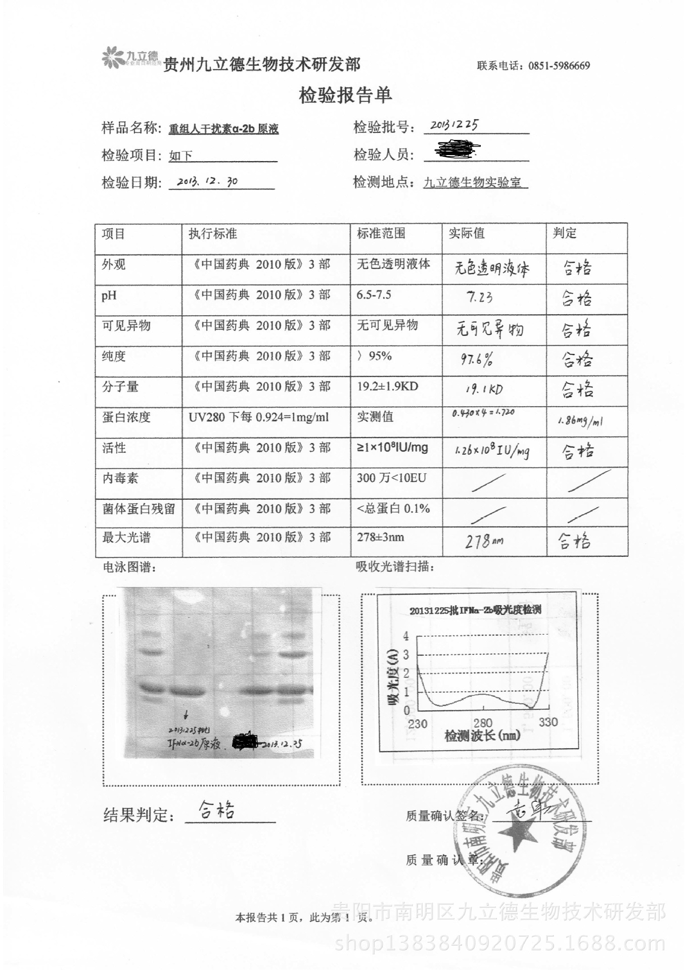 20131225批次干扰素检验报告