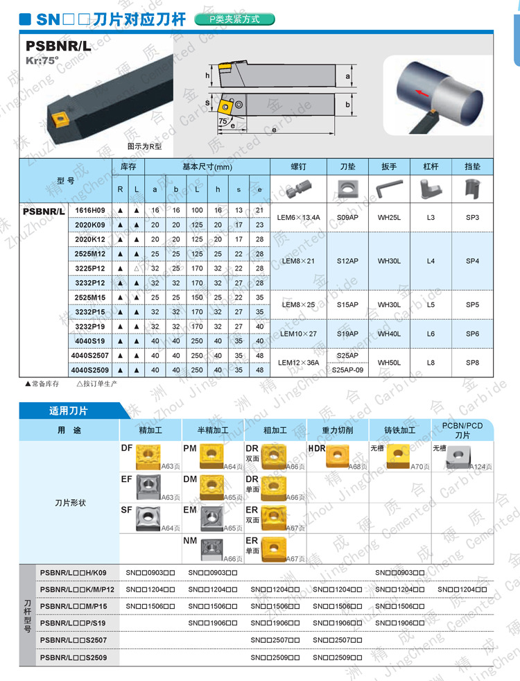 株洲钻石牌数控刀具75°外圆车刀杆psbnr4040s2509外圆车削刀具