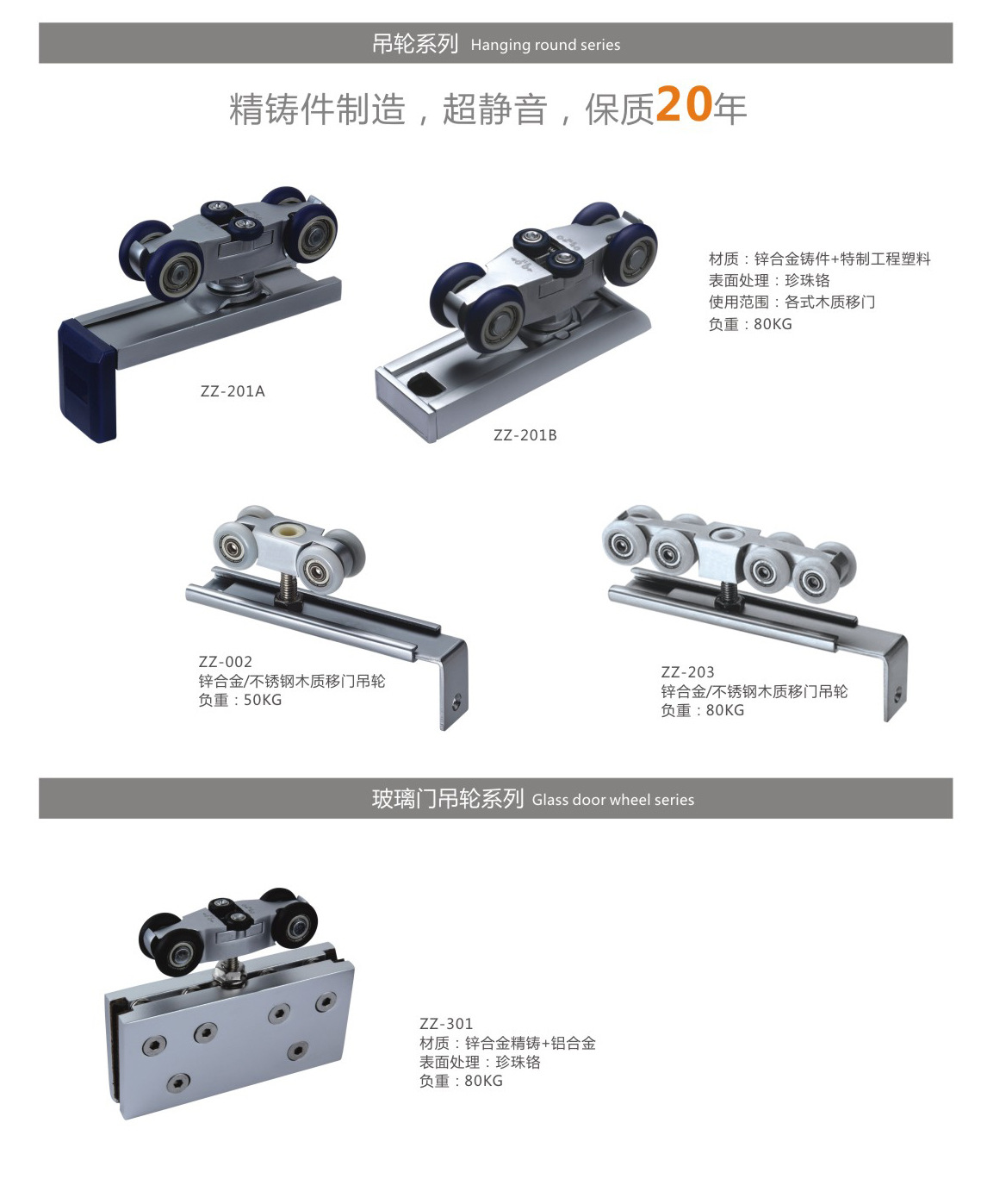 经销批发 锌合金移门吊轮 家用铝合金吊轮 淋浴房四轮