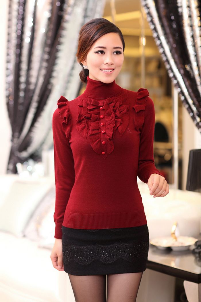 梦特娇正品女装毛衣新款女士羊绒衫高领中长淑女式修身型873055